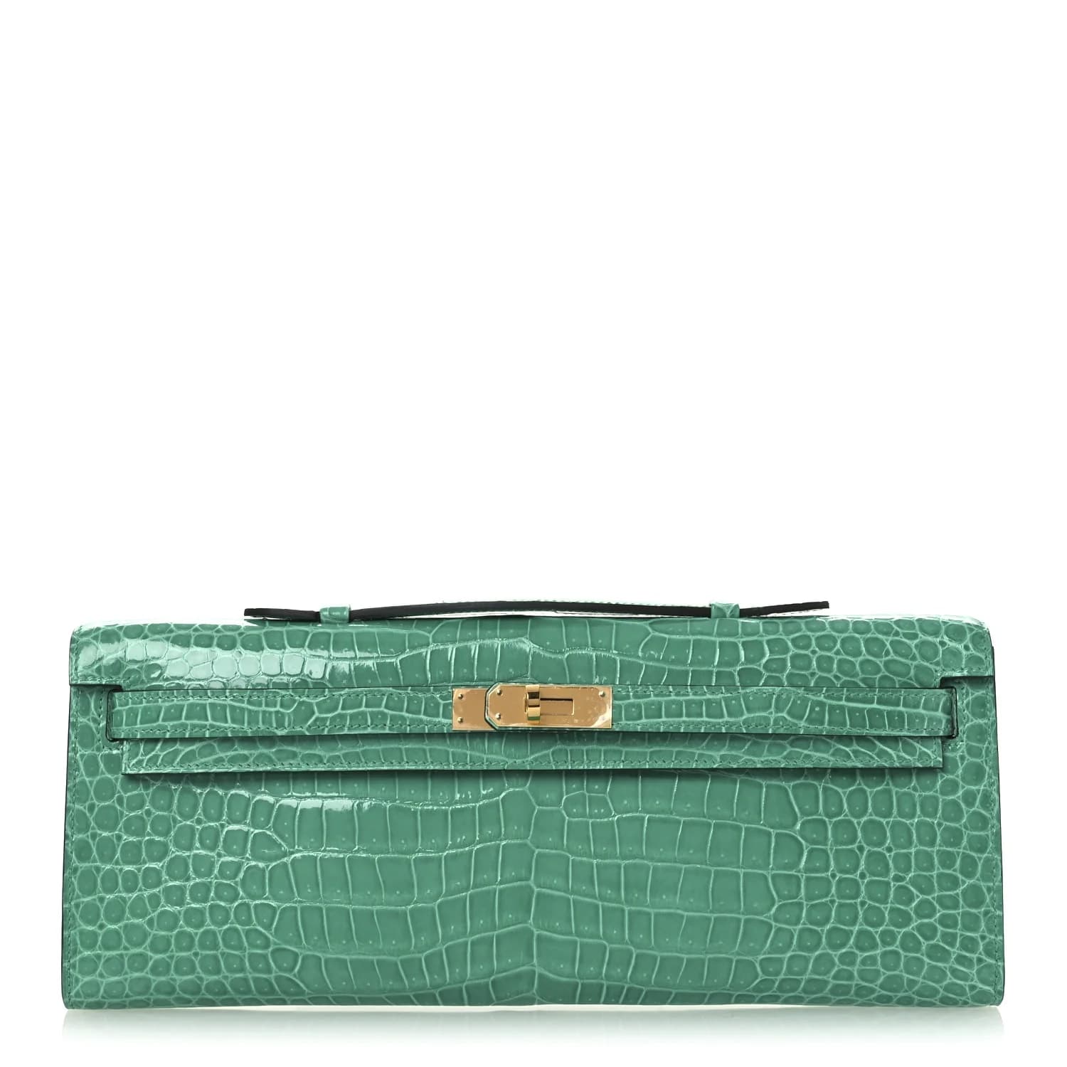 Kelly Cut Shiny Porosus Crocodile Vert Jade Gold