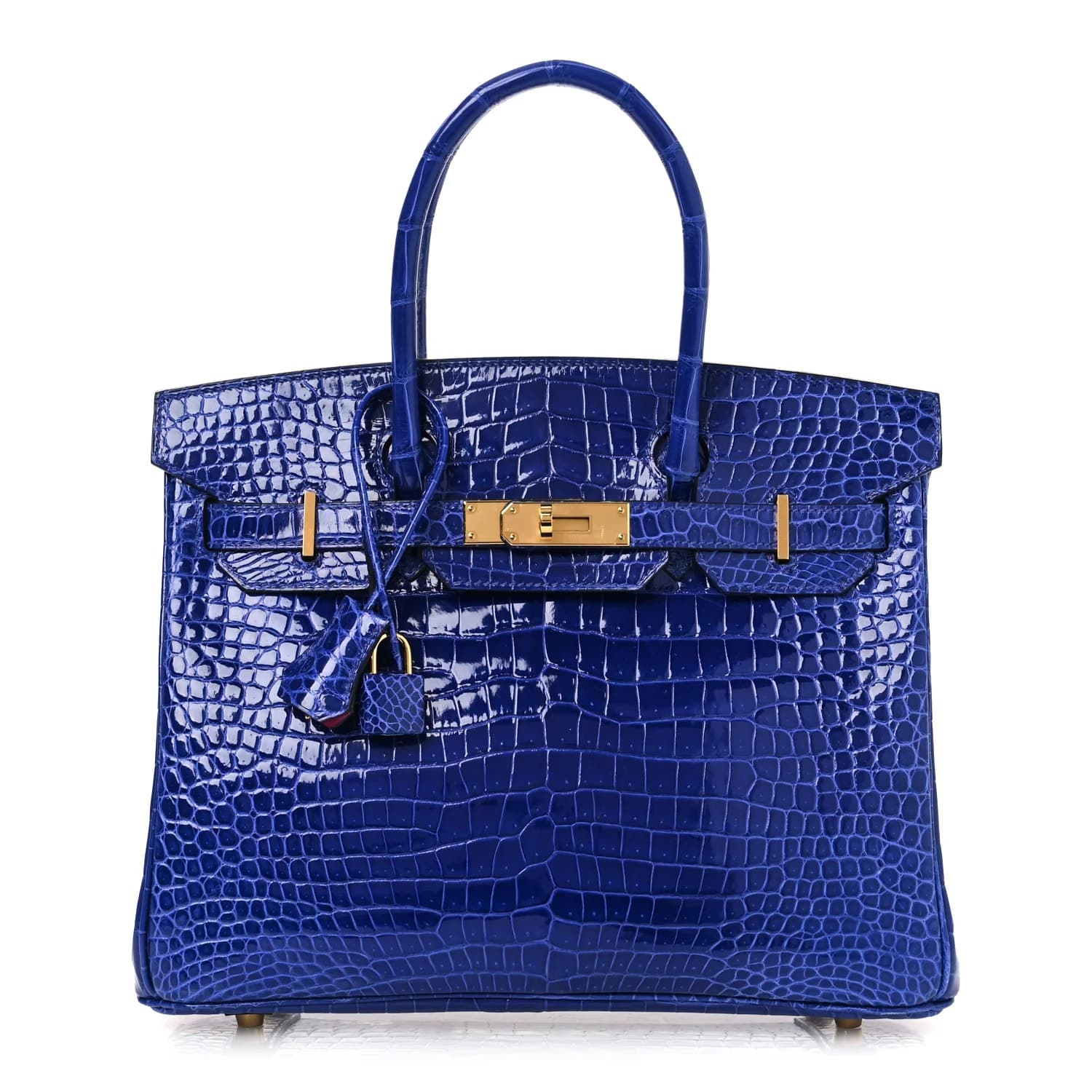 Birkin 30 Shiny Porosus Crocodile Bleu Electrique/Magnolia Gold