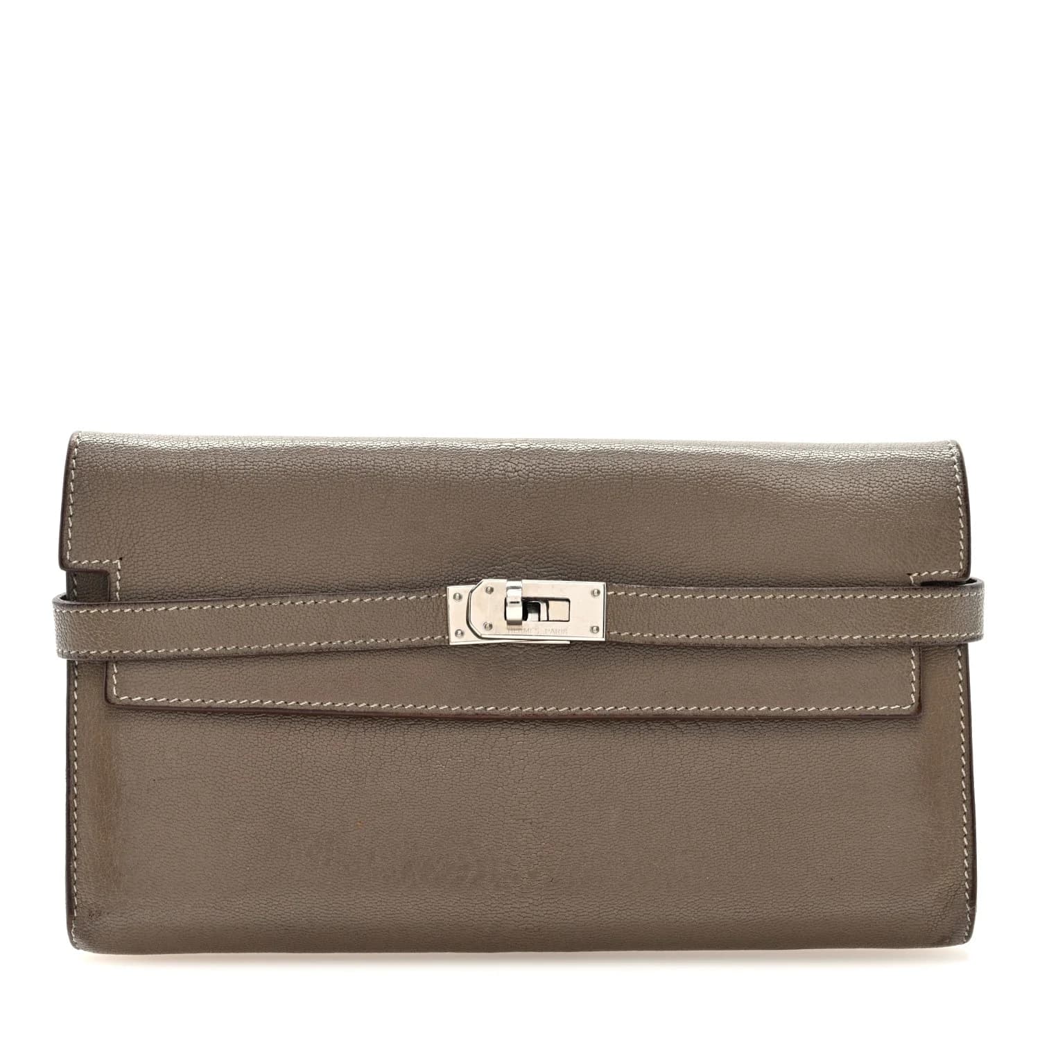 Kelly Longue Wallet Chèvre Mysore Etoupe Palladium
