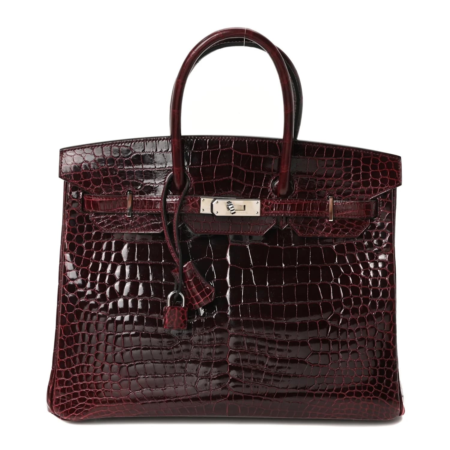 Birkin 35 Shiny Porosus Crocodile Bourgogne Gold