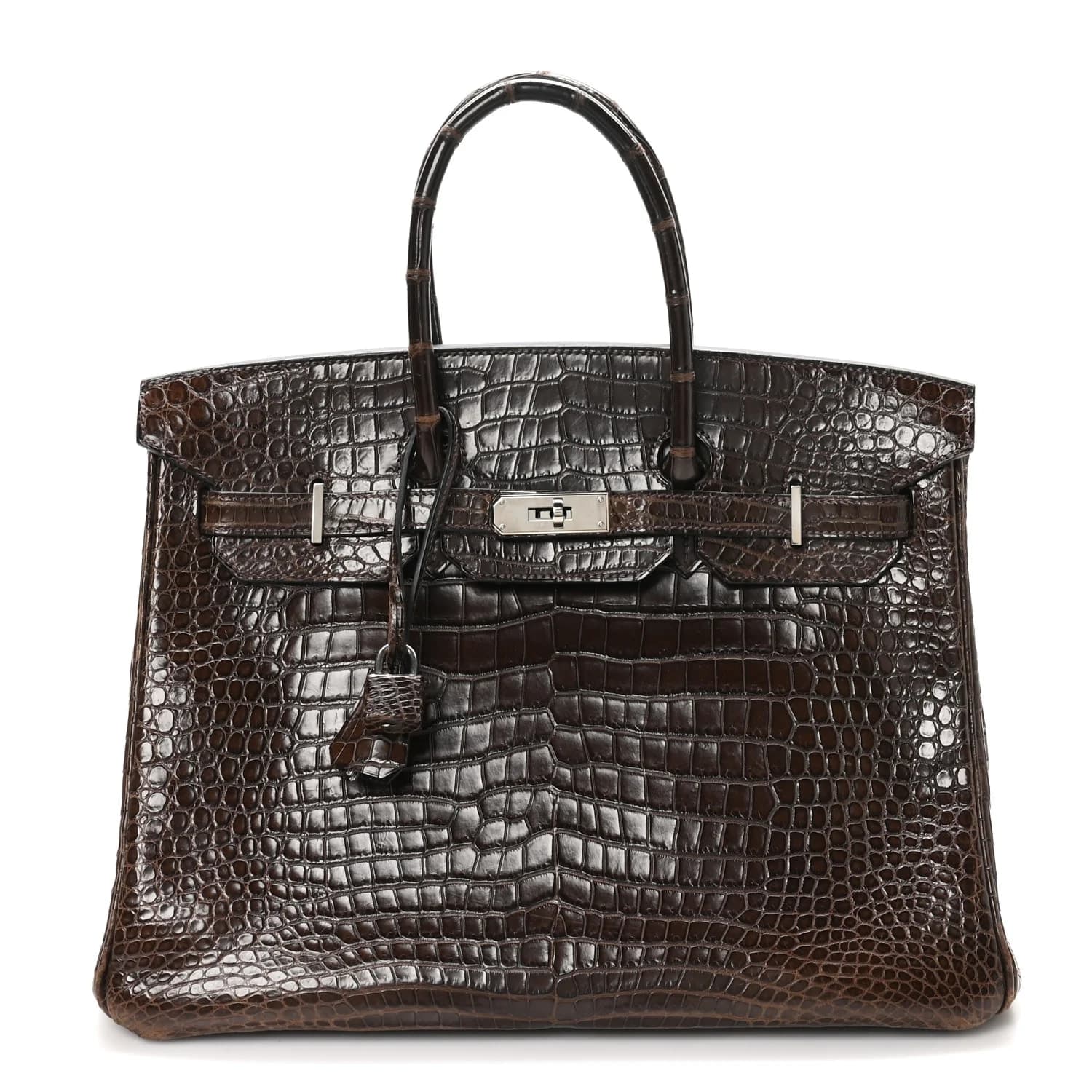 Birkin 35 Shiny Porosus Crocodile Havane Palladium