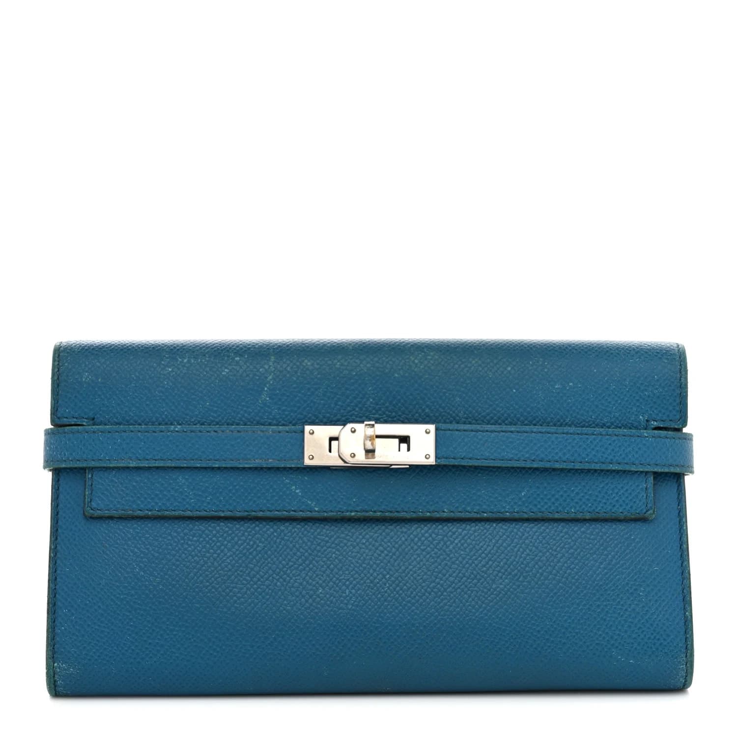 Kelly Longue Wallet Epsom Bleu Izmir Palladium
