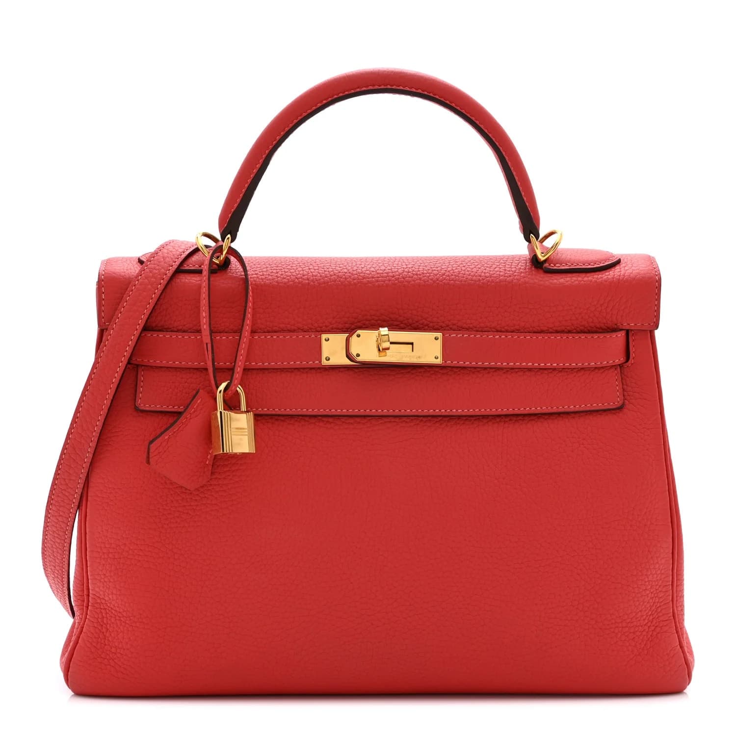 Kelly 32 Togo Rouge Pivoine Gold