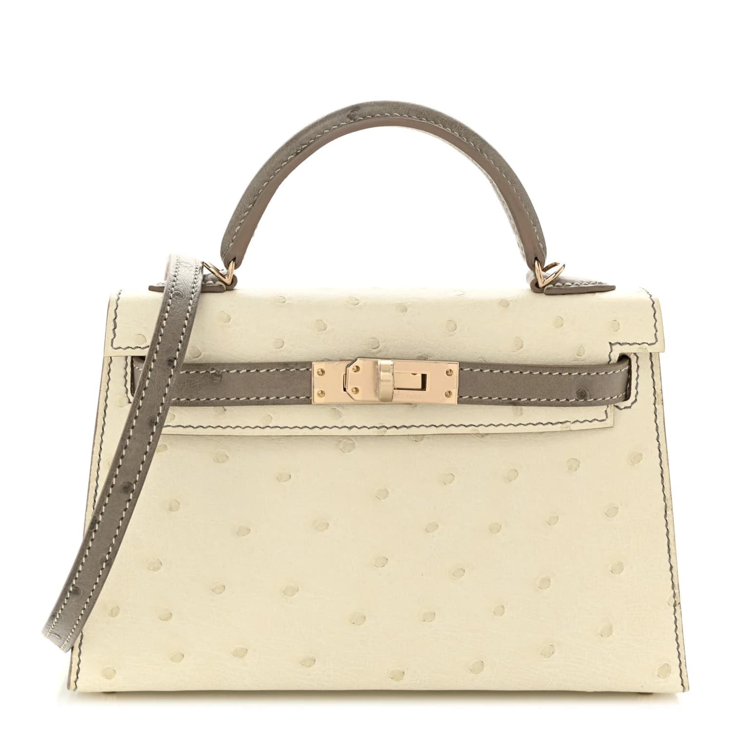 Mini Kelly 20 Ostrich Beton/Gris Tourterelle Permabrass