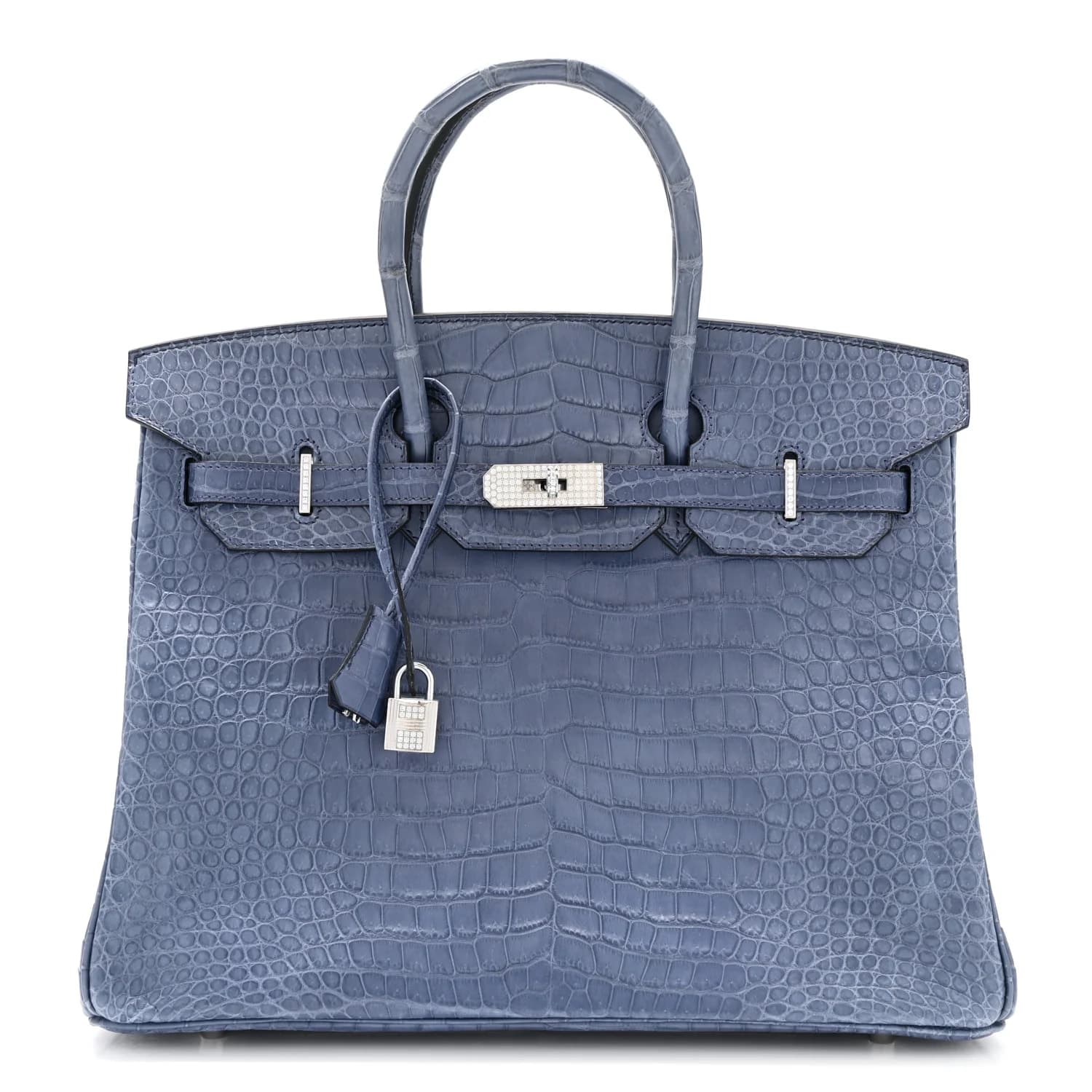 Birkin 35 Matte Porosus Crocodile Bleu Brighton 18K White Gold Diamond
