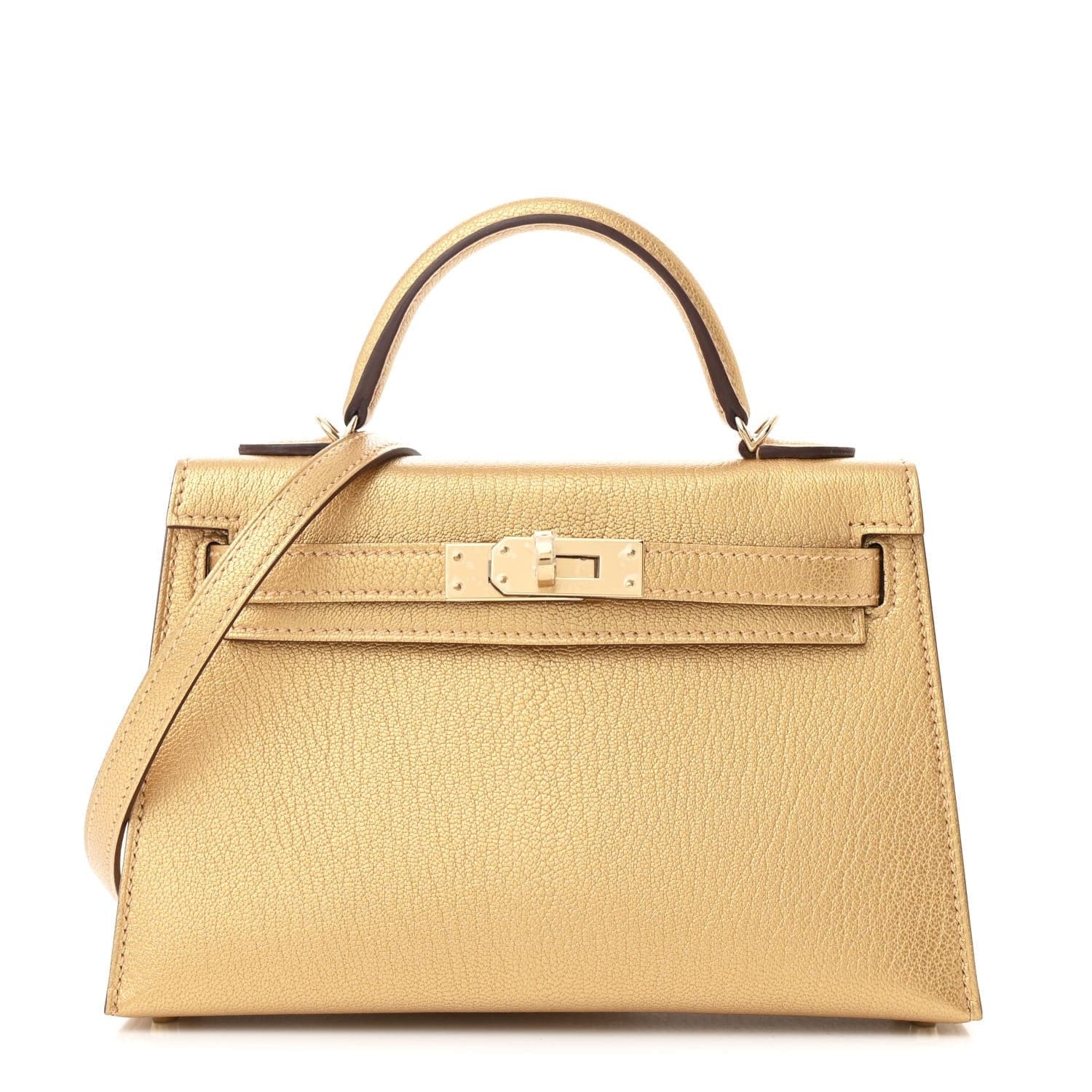 Mini Kelly 20 Metallic Chevre Chamkilight Dore Permabrass