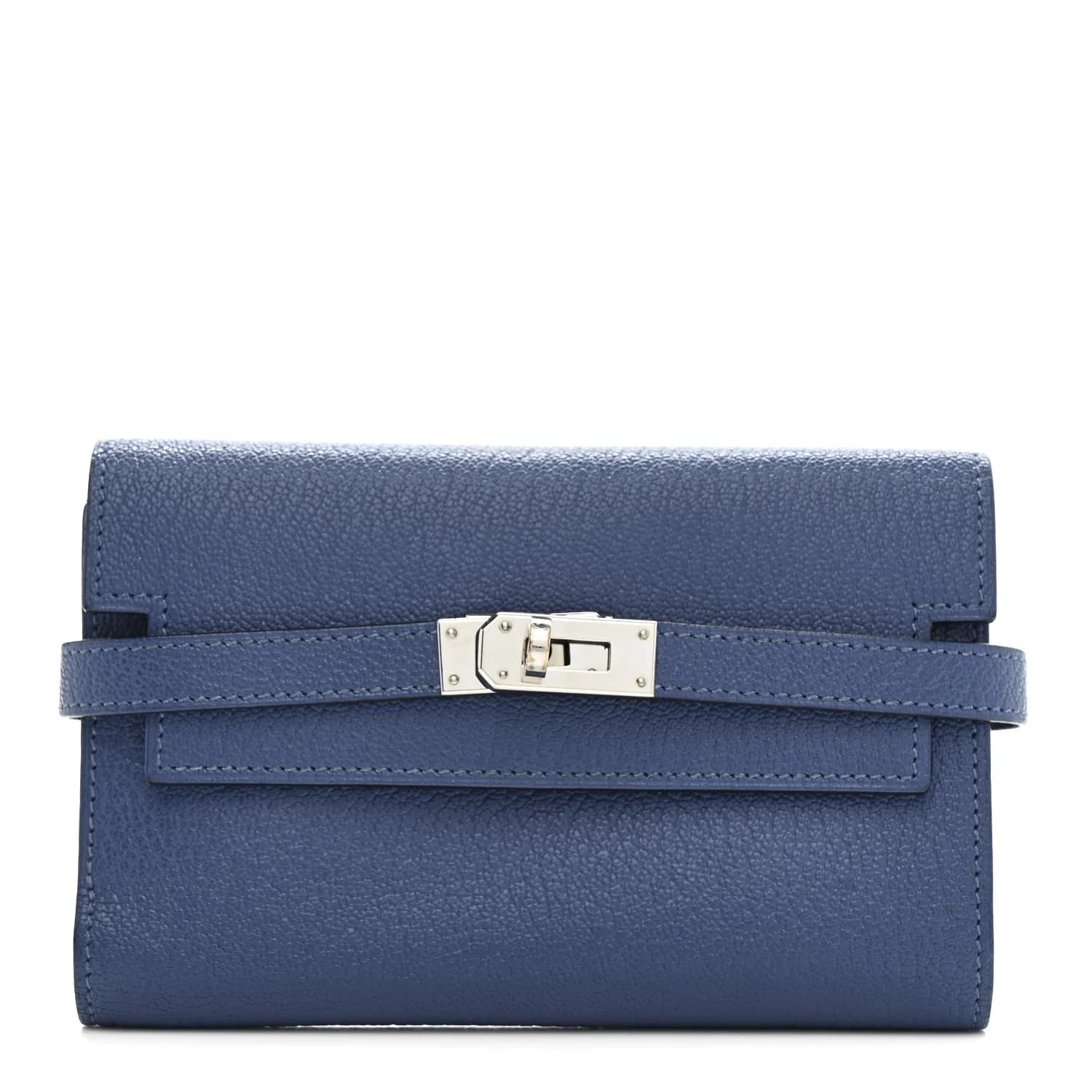 Kelly Wallet Medium Chevre Mysore Bleu Agate Palladium