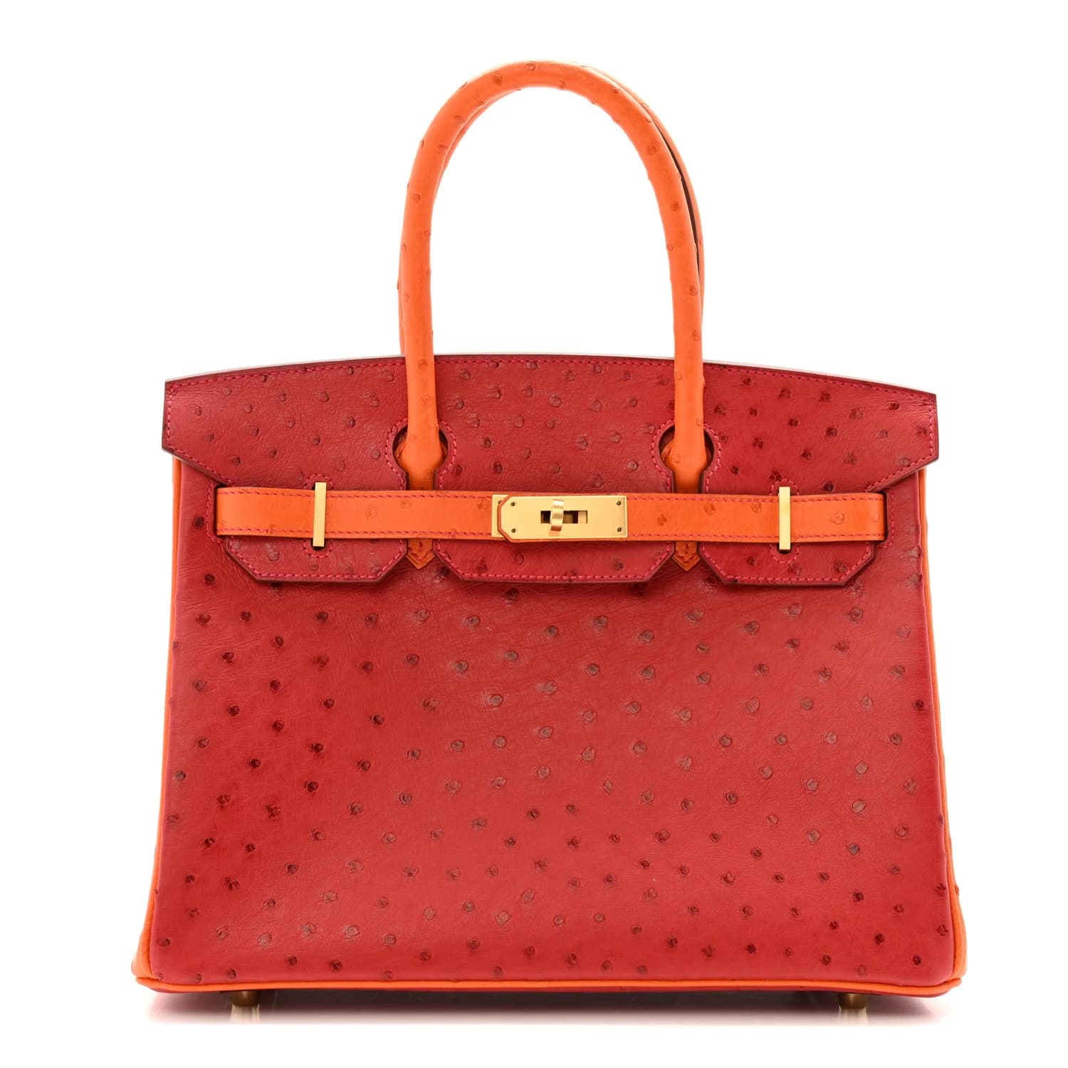 Birkin 30 Ostrich Rouge Vif/Orange Brushed Gold