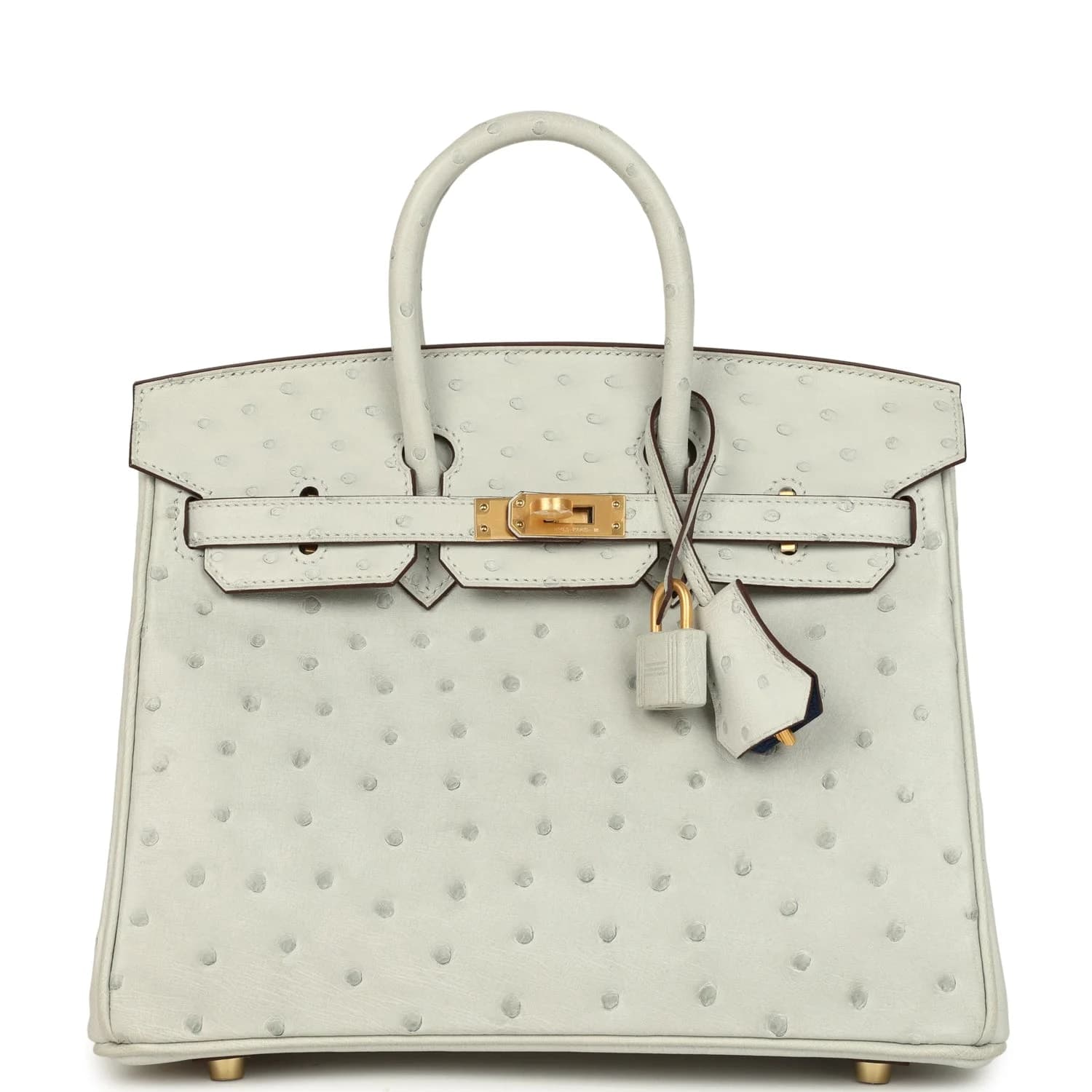 Birkin 25 Ostrich Gris Perle Brushed Gold