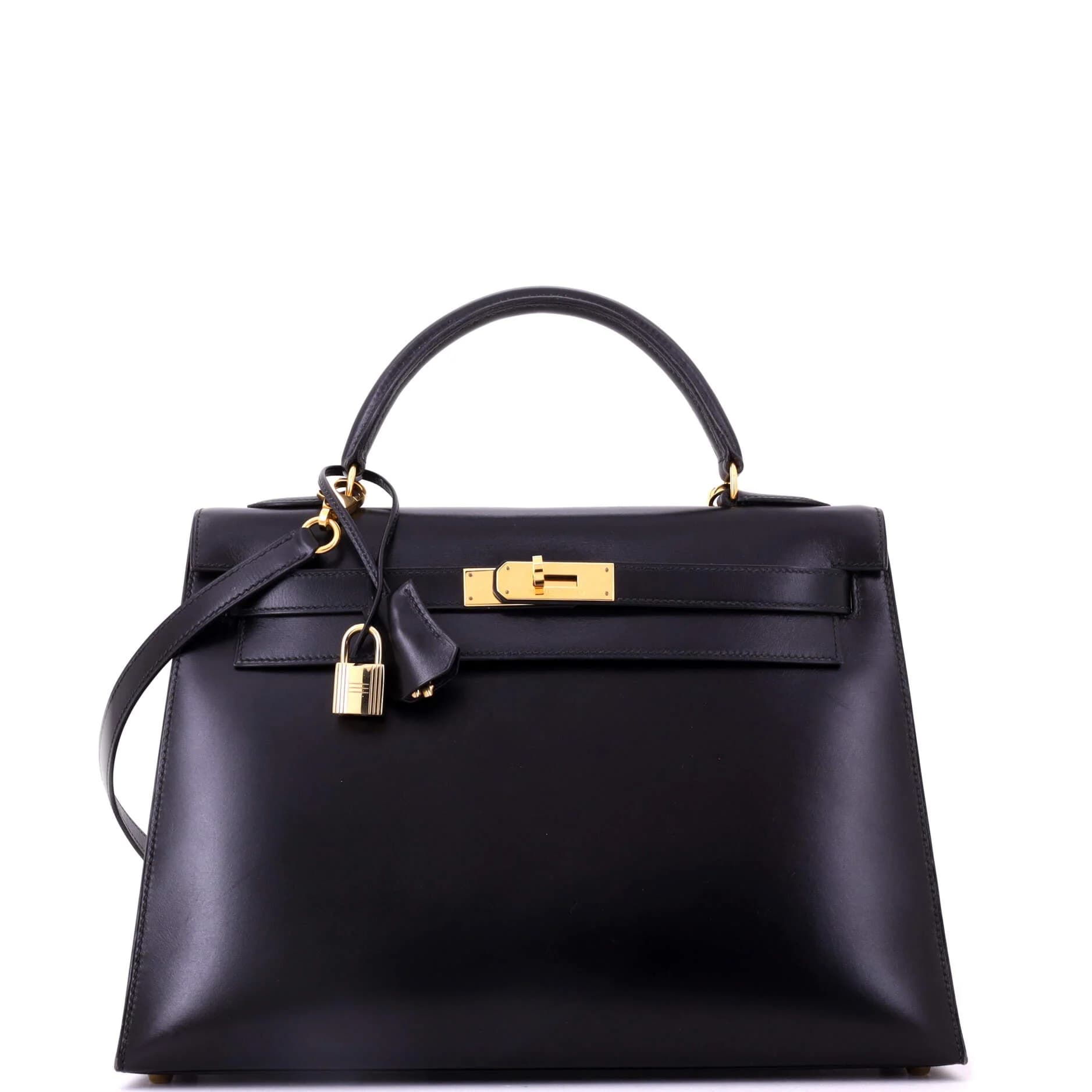 Kelly 32 Box Calf Noir Gold