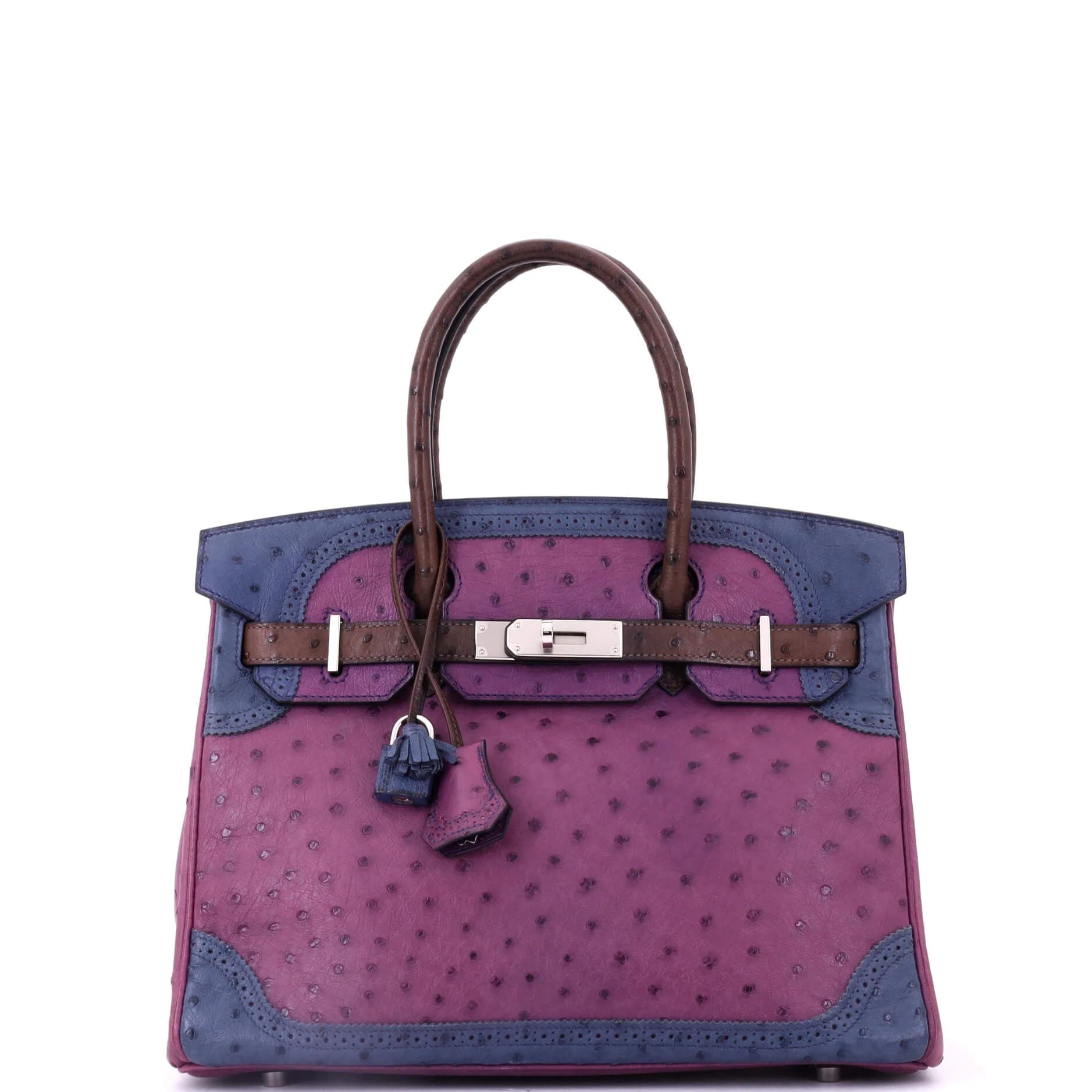 Birkin 30 Ostrich Violet/Bleu de Malte/Marron Palladium