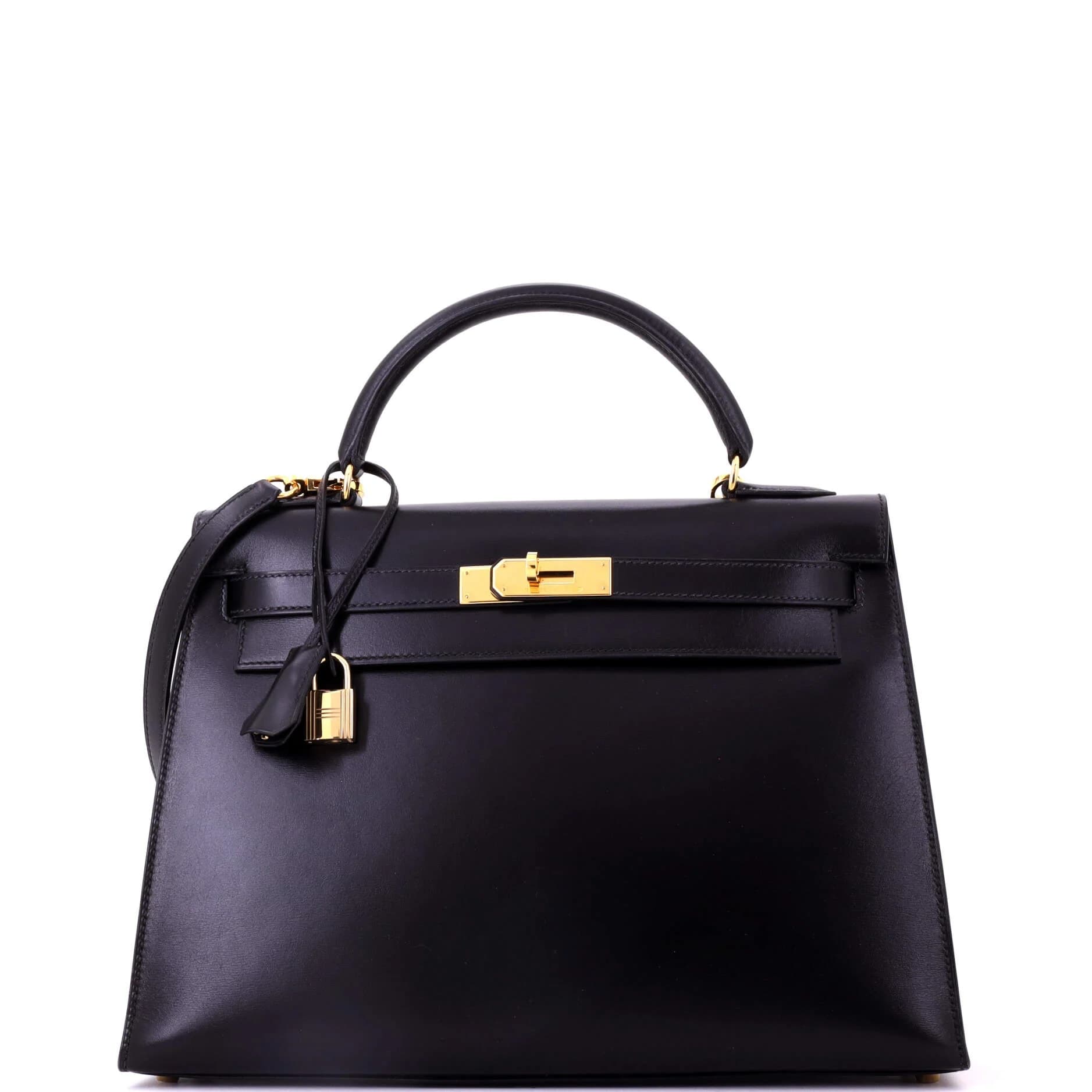 Kelly 32 Box Calf Noir Gold
