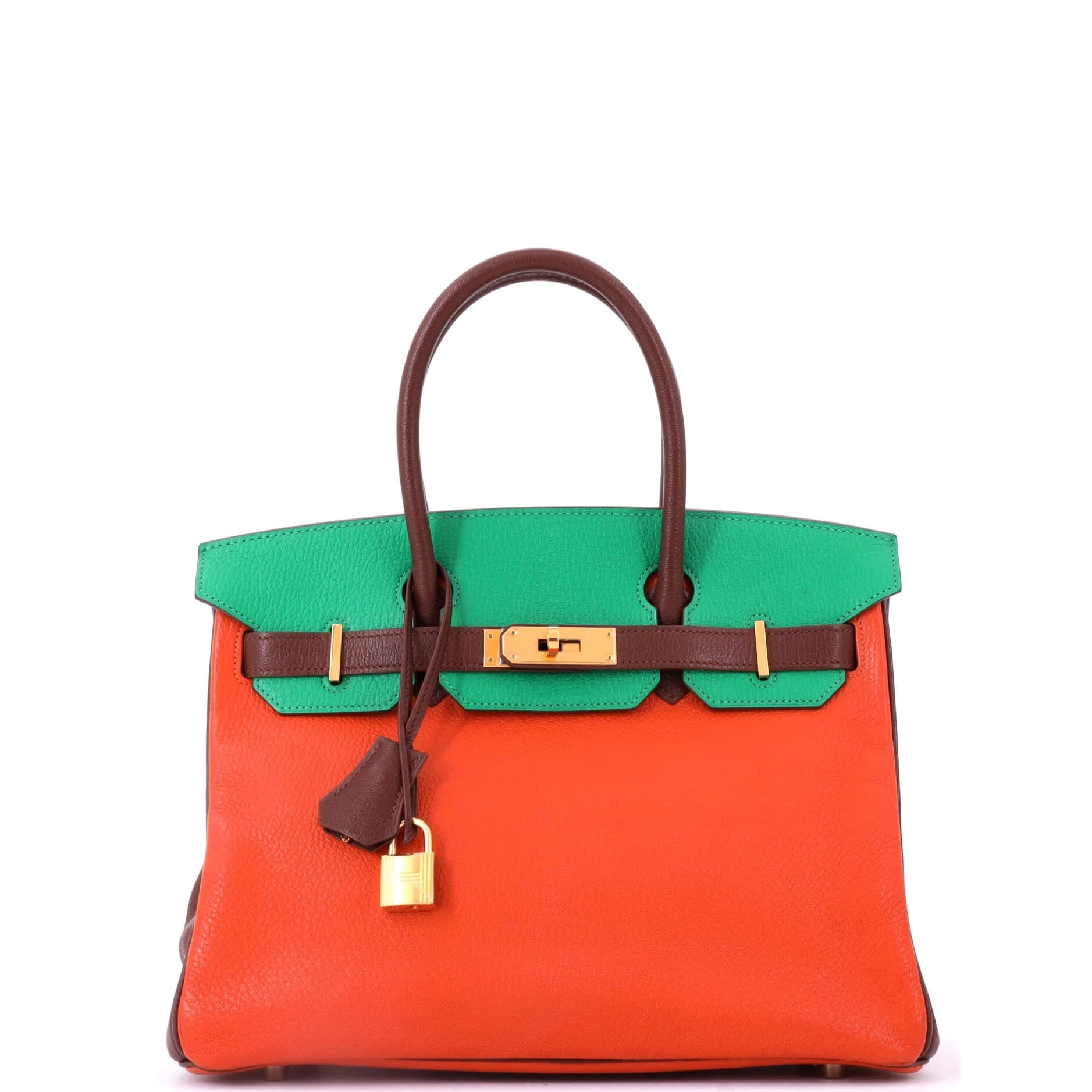 Birkin 30 Chevre Mysore Menthe/Orange H/Marron D'Inde Gold
