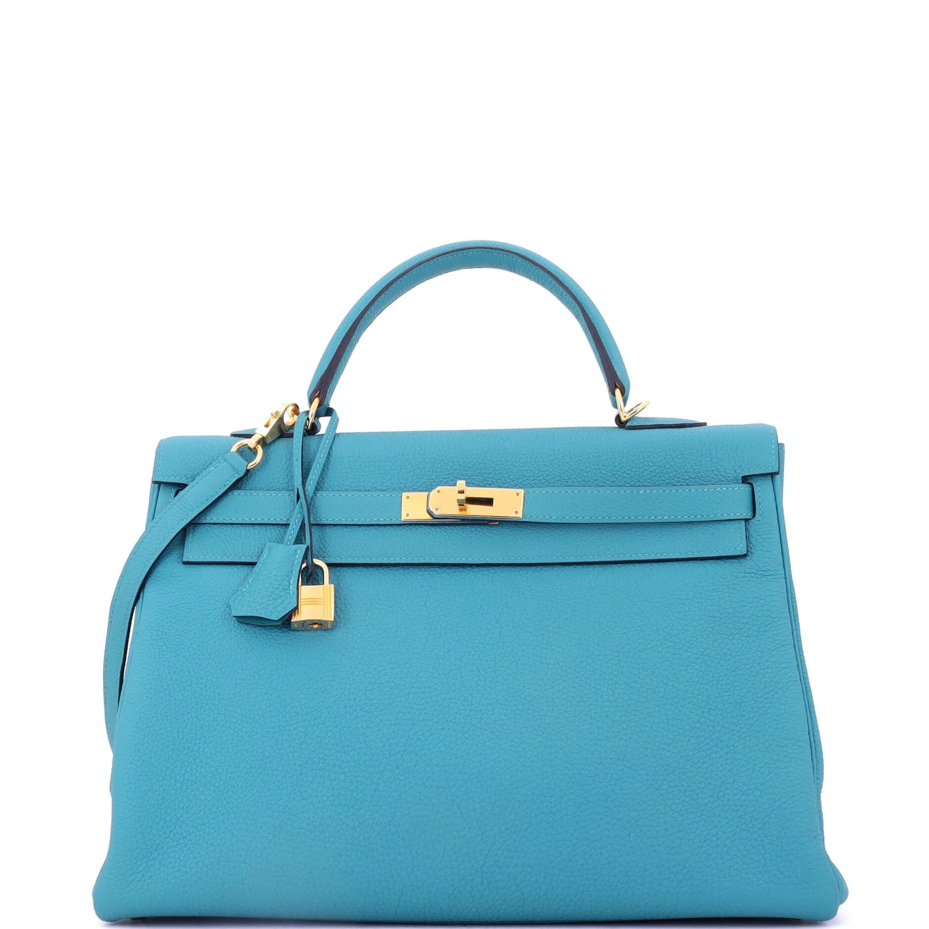 Kelly 35 Togo Turquoise Gold