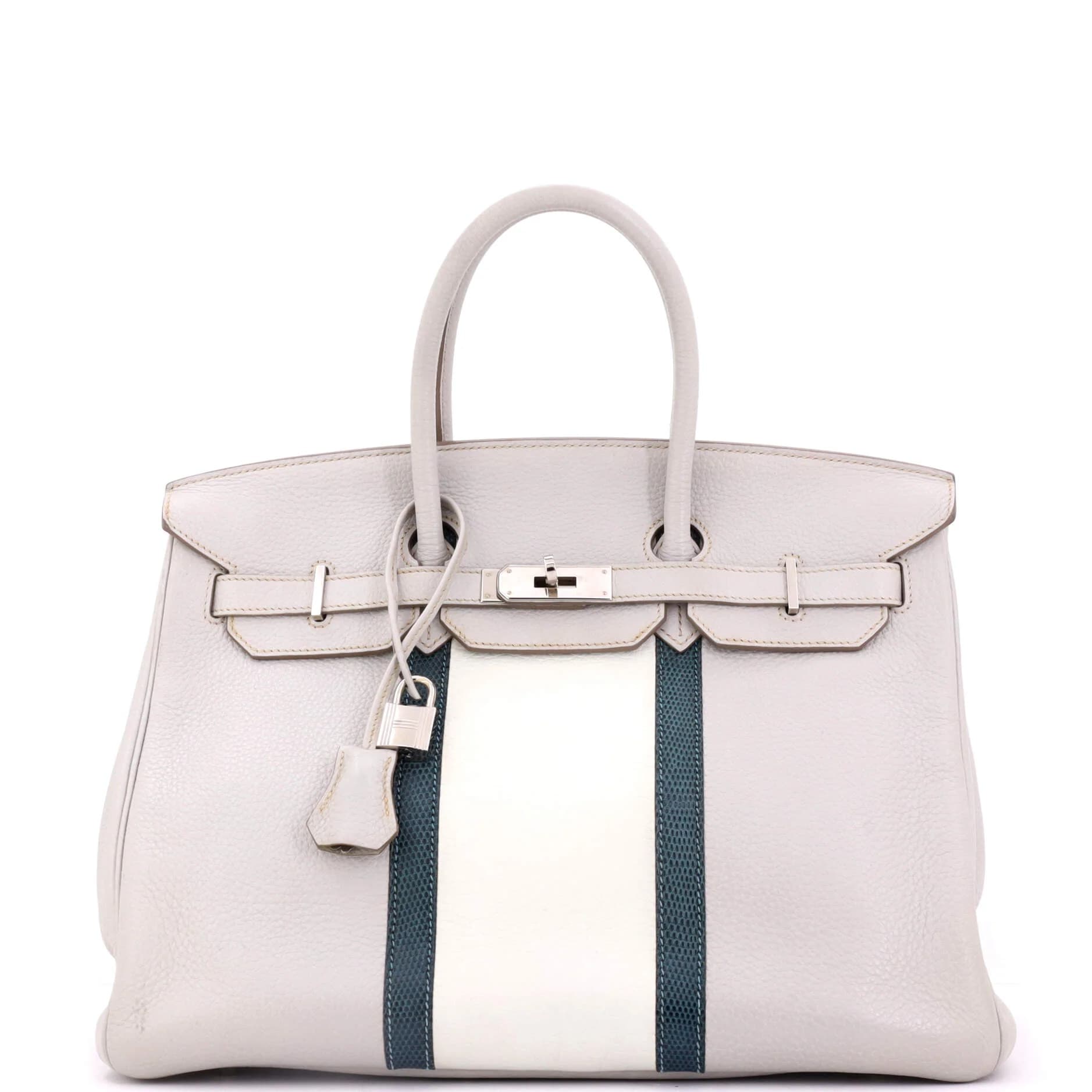 Birkin 35 Clemence & Lizard Gris Perle/Blanc/Mykonos Palladium