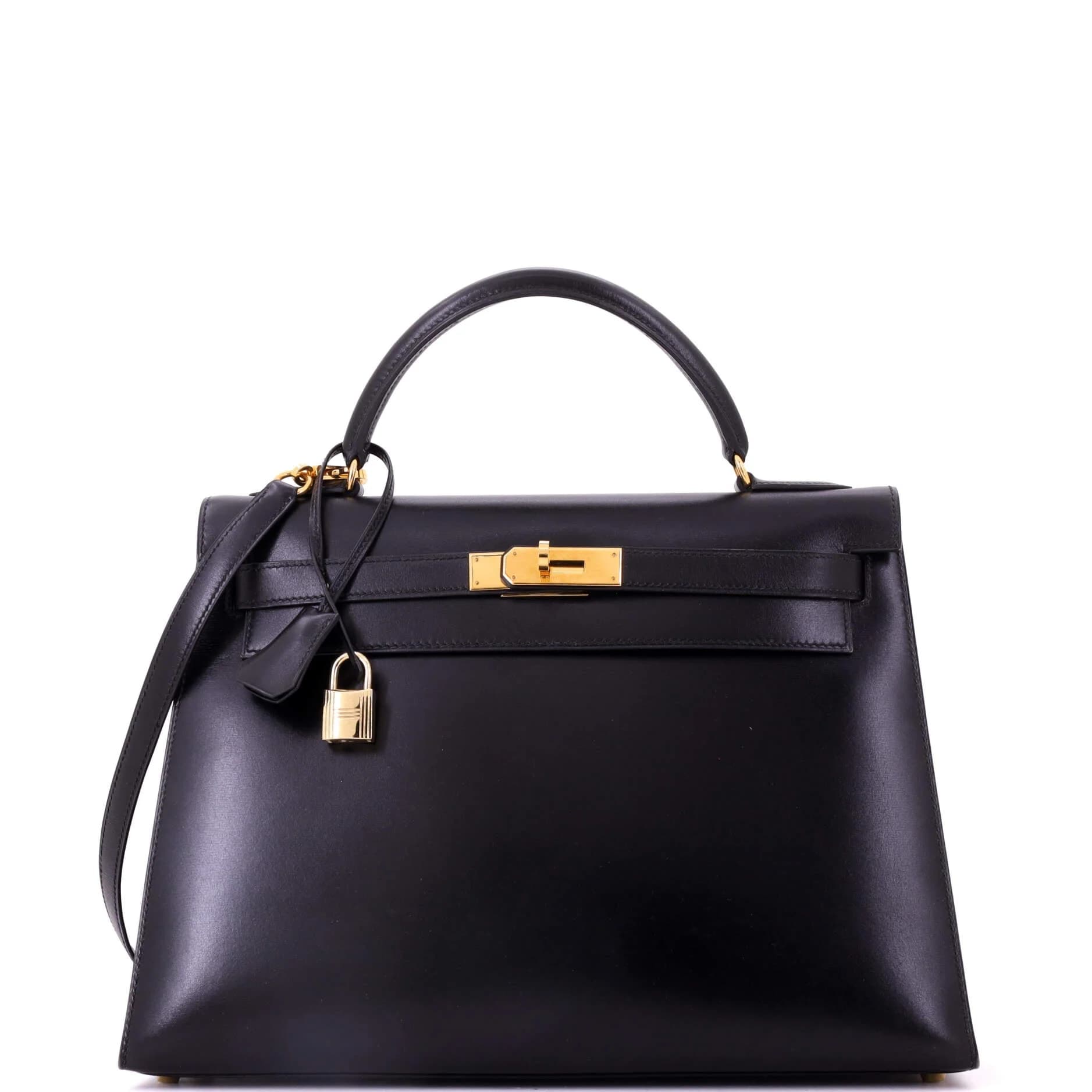 Kelly 32 Box Calf Noir Gold