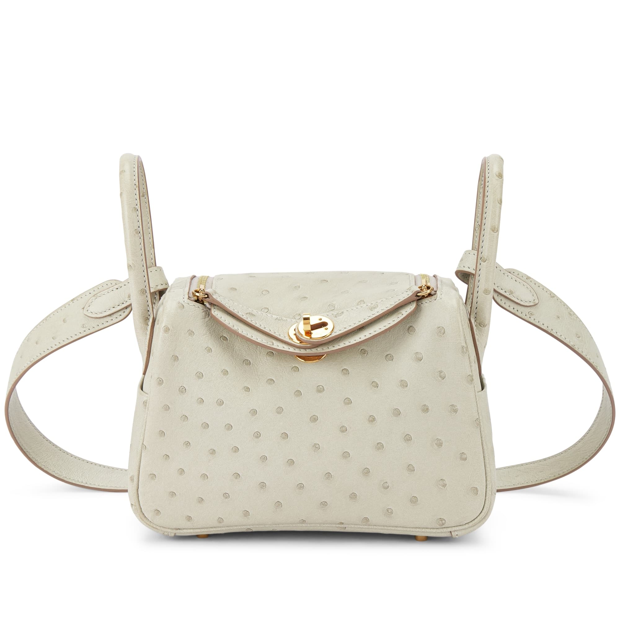 Lindy Mini Ostrich Gris Perle Gold