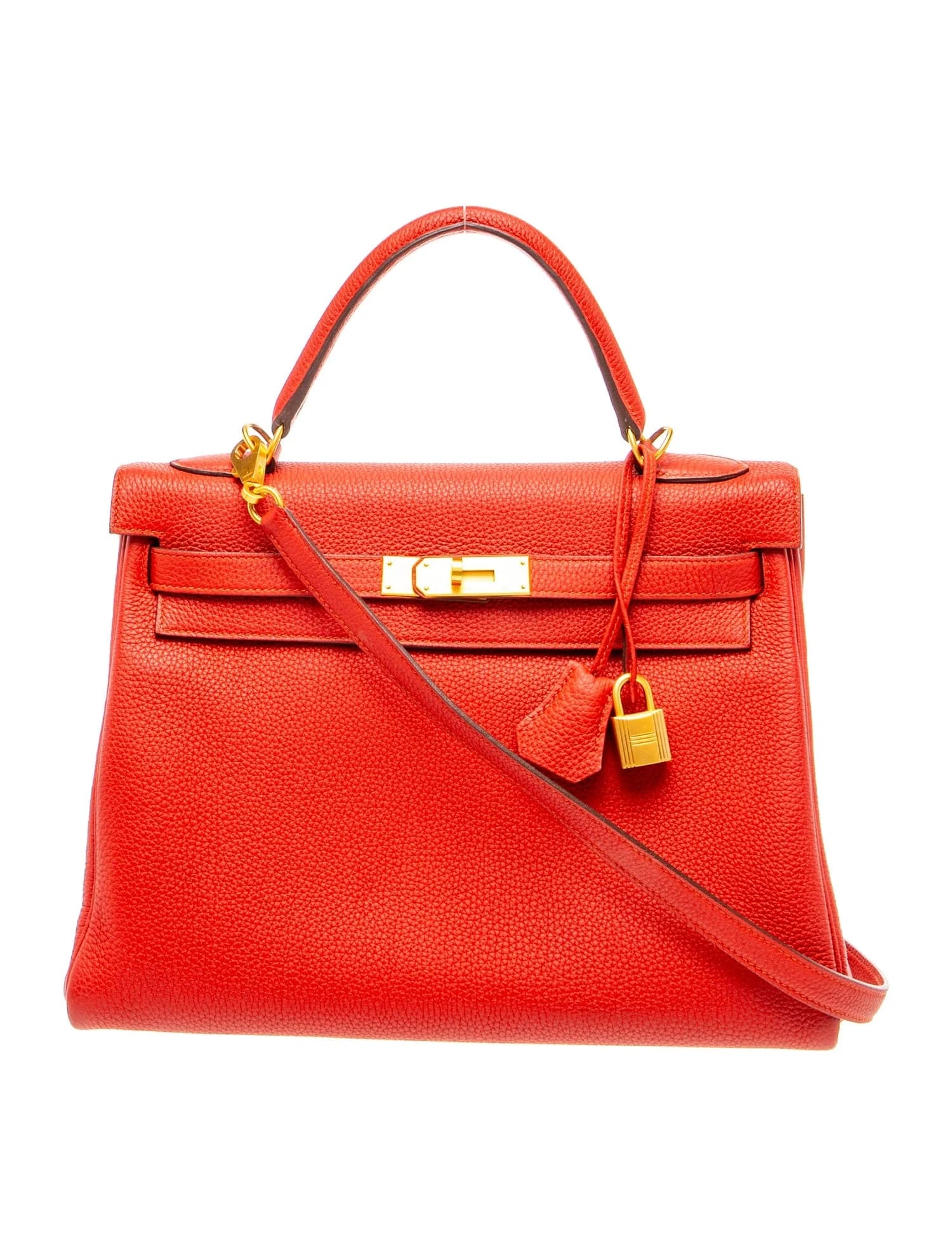 Kelly 32 Togo Rouge Grenat/Vert Fonce 18k Brushed Yellow Gold