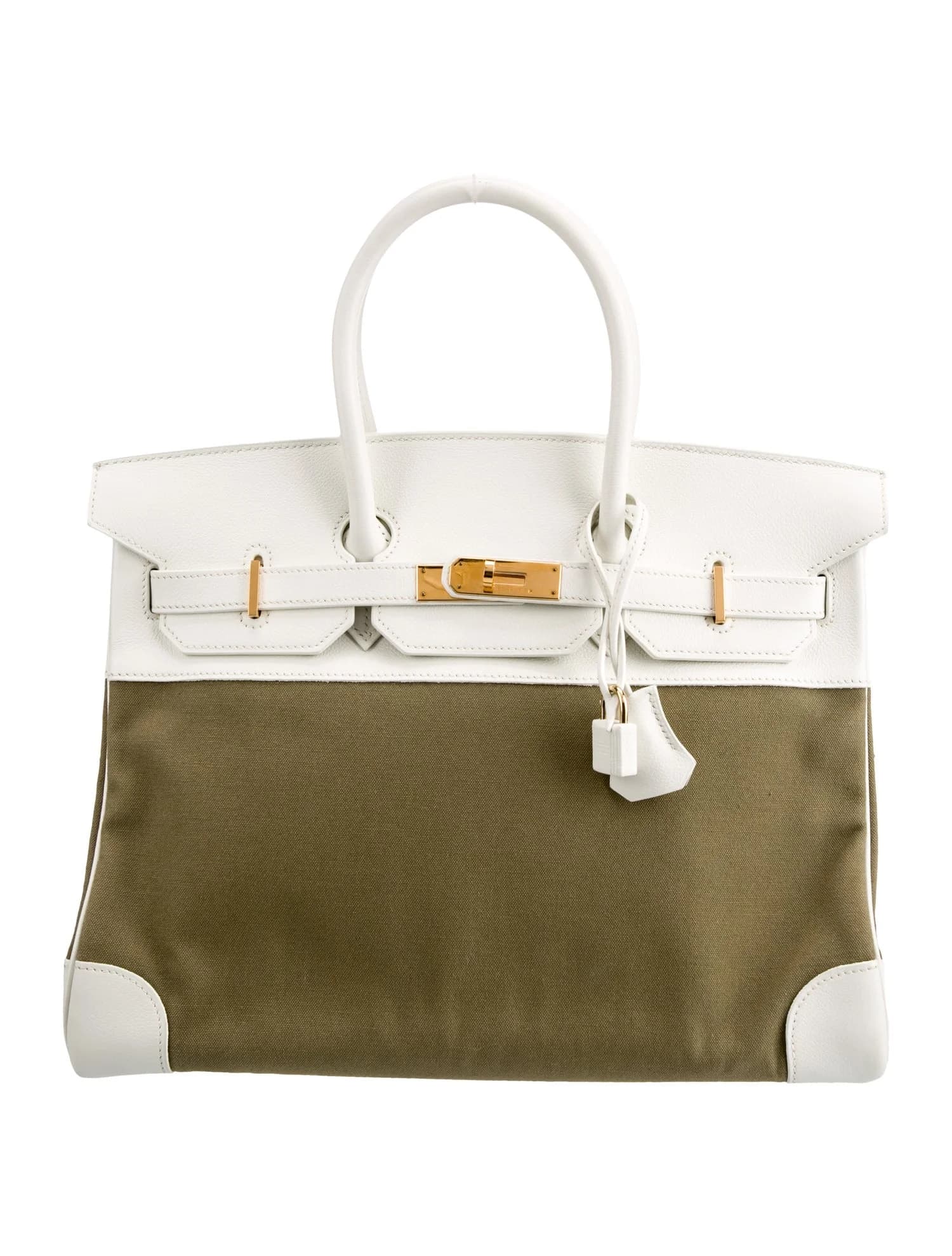 Birkin 35 Toile Blanc/Vert Militaire Gold