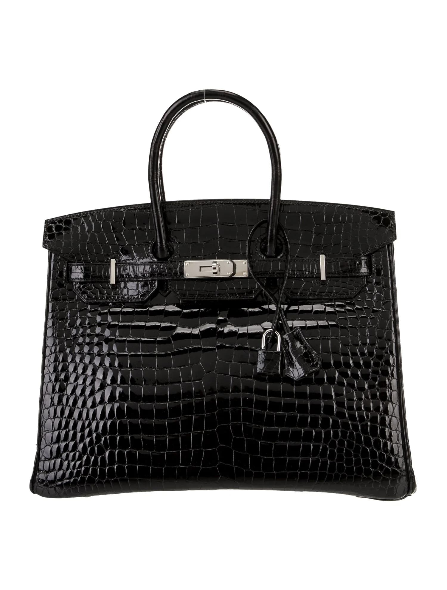 Birkin 35 Shiny Porosus Crocodile Noir Palladium
