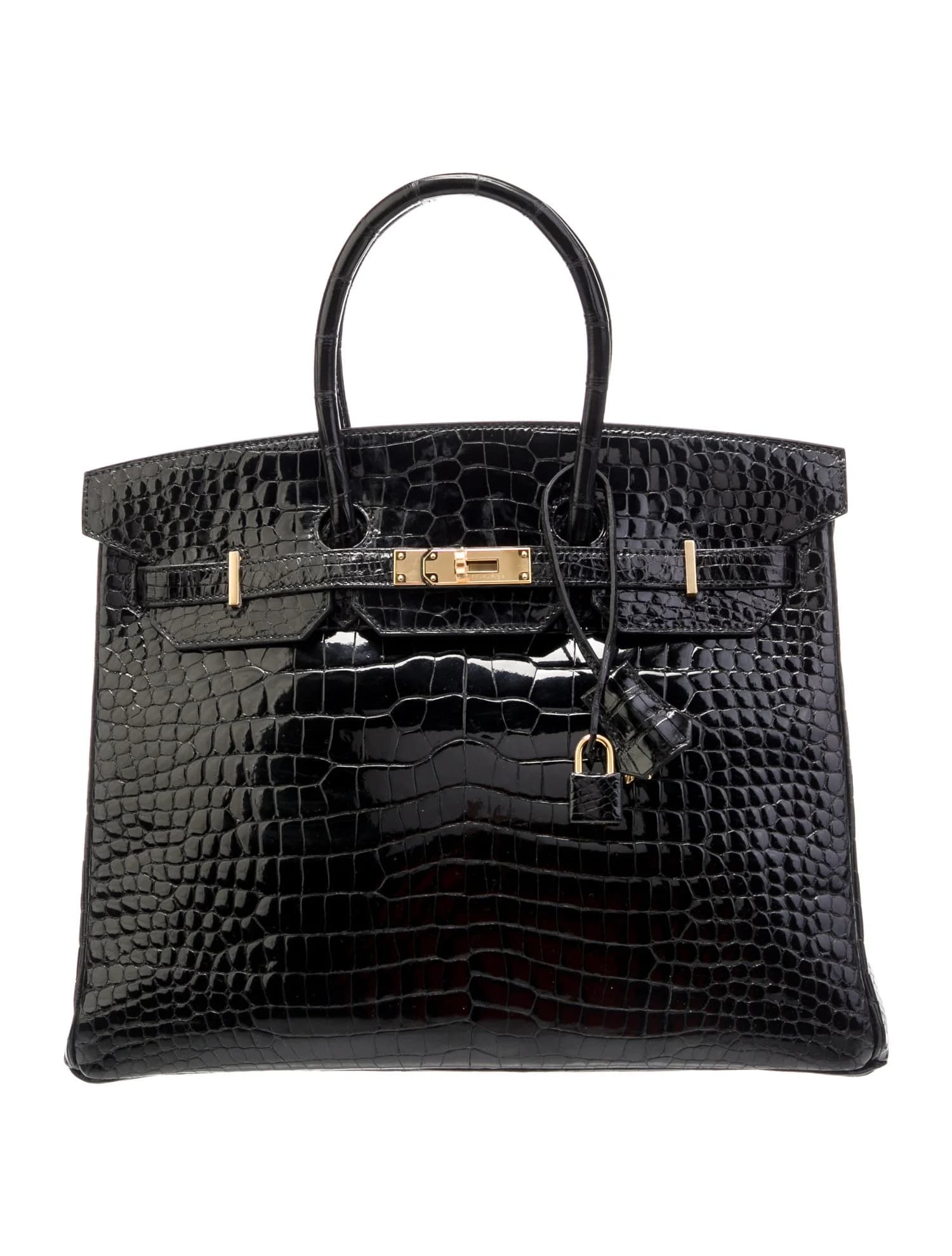 Birkin 35 Shiny Porosus Crocodile Noir Gold