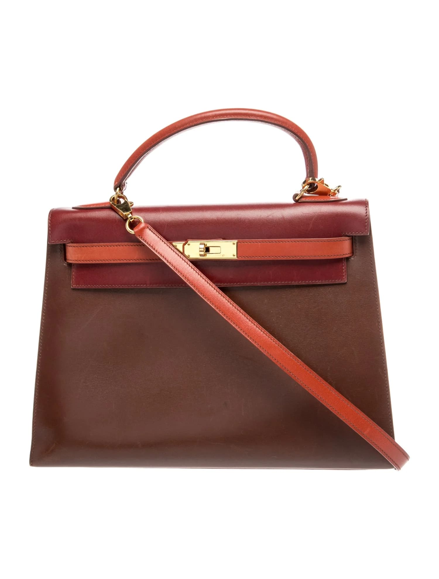Kelly 32 Box Rouge H/Brique/Marron Fonce Gold