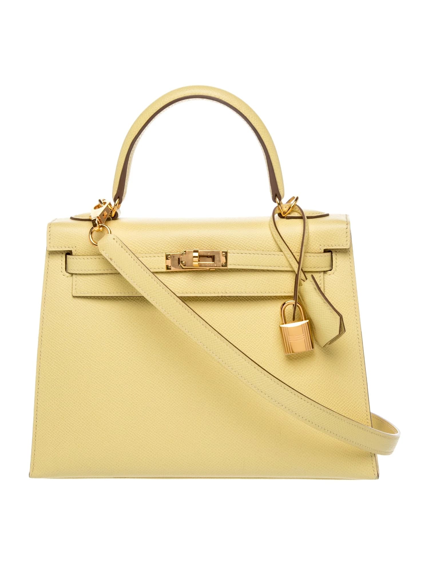 Kelly 25 Epsom Jaune Poussin Gold