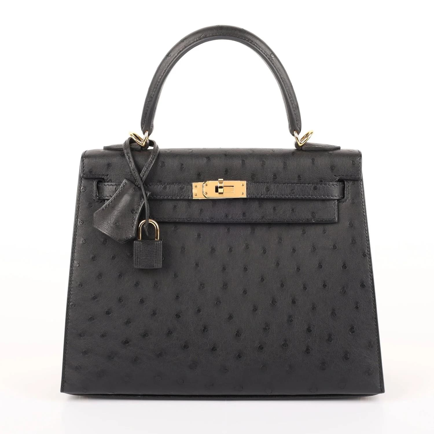 Kelly 25 Ostrich Noir Gold